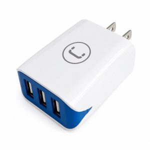 Cargador de pared UNNO triple puerto USB 3.1A color blanco y azul